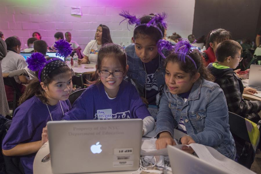 Girls at a Computer Science Hackathon